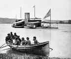 Monitor USS Onondaga and Soldiers in Rowboat